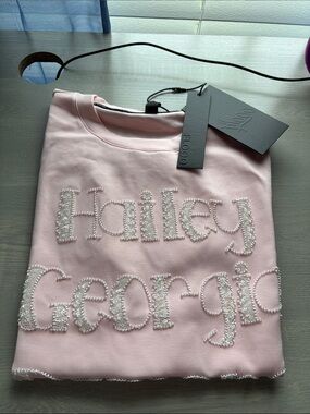 Pink Pearl-Embellished Name Graphic Tee